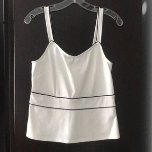Ann Taylor White top with dark navy blue piping